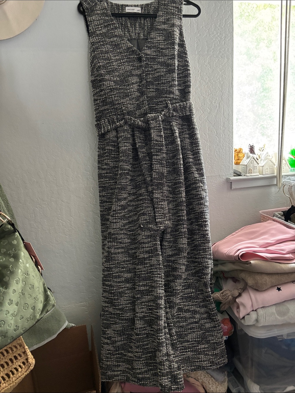 Nine West Black & White Sleeveless Knit Jumpsuit with Tie Waist